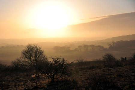 Sunrise over the British countryside の写真素材