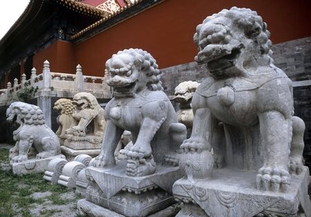 Stone Lions in the forbidden City;Beijing,Chinaの写真素材