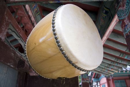 Drum in a confucian academy near Andong,South koreaの写真素材