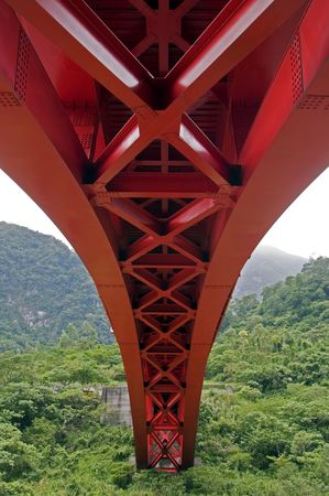 Under a red red bridge in Taroko national Park, Taiwanの写真素材