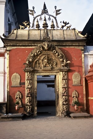 Red Gate in the ancient city of Patan, Nepalの写真素材