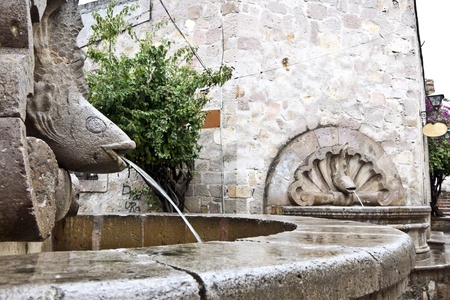 Detail of a fountain in the historic city of Morelia, Mexicoの写真素材