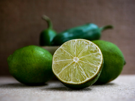 Still life lime food photo, dark food photography,  healthy ingredientsの写真素材