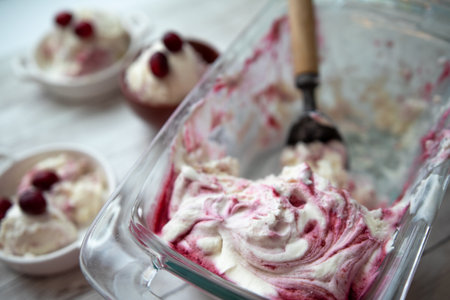 Homade berry icream fresh out of the freezerの写真素材