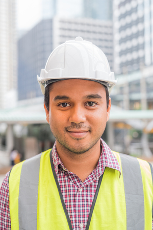 Portrait of handsome asian civil engineering on urban city background.の写真素材