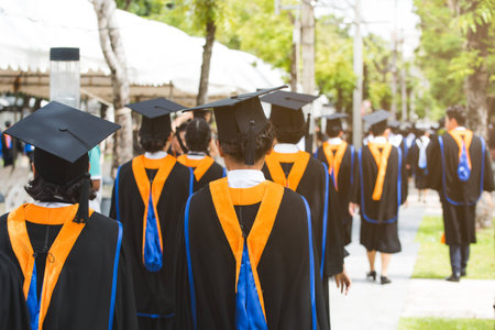 Education theme concept. Back view of Graduates during commencement.の写真素材