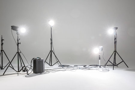photo studio with lighting equipment fashion set as backgroundの写真素材