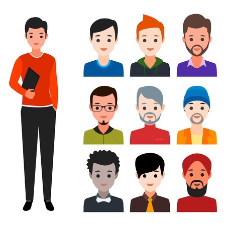 Vector illustration of men from various cultures in white backgroundのイラスト素材