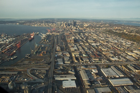SoDo and Seattle in the distance aerial viewのeditorial素材
