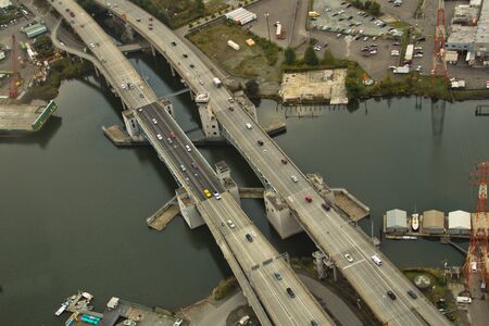 1st Avenue Bridge in Seattle - Aerial Viewのeditorial素材
