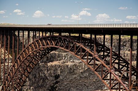 Popular base jumping bridge and cliff face in background.のeditorial素材