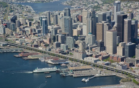 Aerial view of Seattle waterfrontのeditorial素材