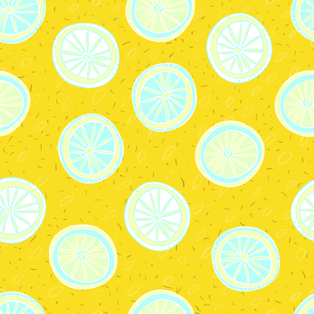 Lemon's wheels Hand-drawn lemon's slices like wheels on yellow textured backgroundのイラスト素材