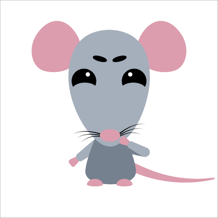 Rat thinks. Cute cartoon character. White background. Flat design. Vector illustrationのイラスト素材