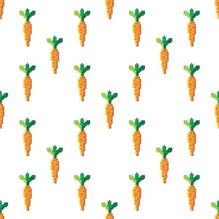 Seamless pattern with 8 bit pixel carrot on a white background. Vector illustration.Old school...