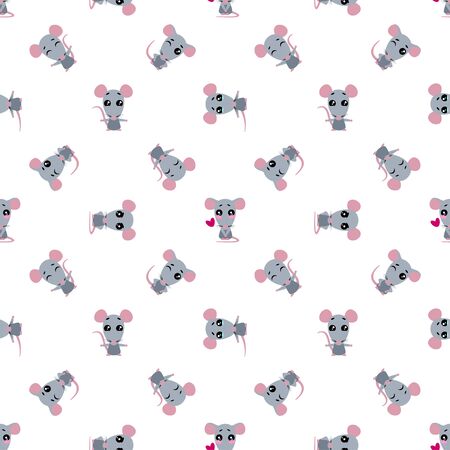Cute rats character with different emotions on the white background. Cartoon emoji character.のイラスト素材