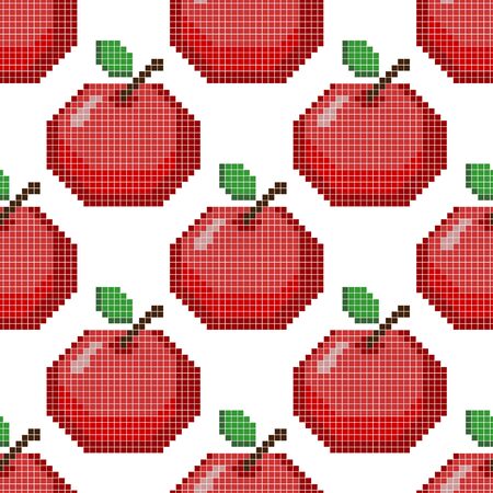 Seamless pattern with pixel apple. Autumn seasonal element of harvest.のイラスト素材