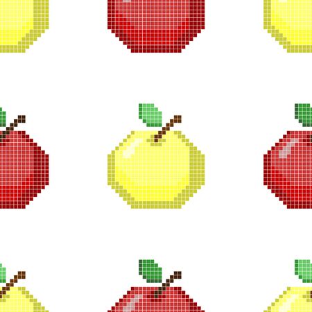 Seamless pattern with pixel apple. Autumn seasonal element of harvest.のイラスト素材