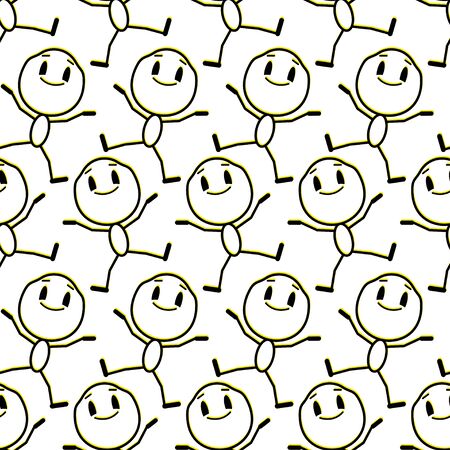 Seamless pattern with cartoon man. Vector line illustration on a white background.のイラスト素材