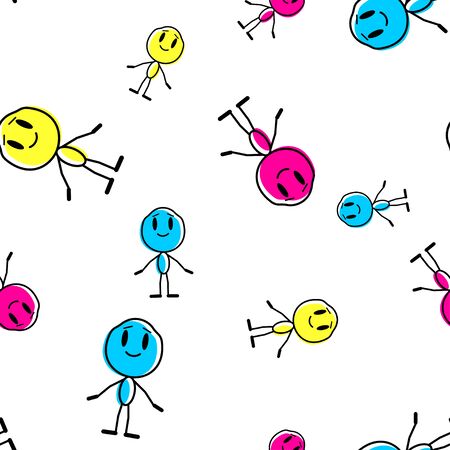 Seamless pattern with cartoon man. Vector line illustration on a white background.のイラスト素材