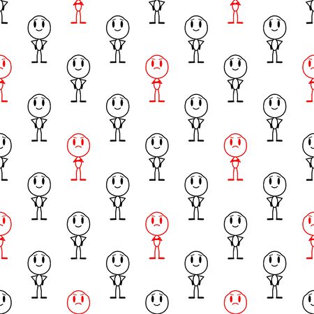 Seamless pattern with smiling man and displeased man. Vector line illustration on a white background.のイラスト素材