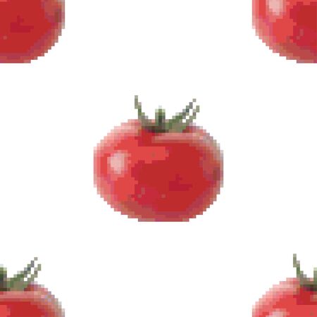 Red tomato seamless pattern on a white background. Pixel Graphics. Fresh vegetable. Healthy product. 8 bit. Vector illustration.のイラスト素材