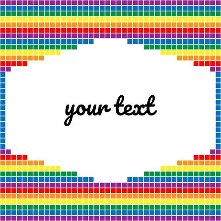 Template in the rainbow colors  and place for your text on a white background. Rainbow pixel design.のイラスト素材