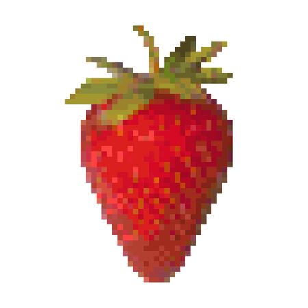 Pixel graphic strawberry, tasty sweet berry. 8 bit. Vector illustration.のイラスト素材