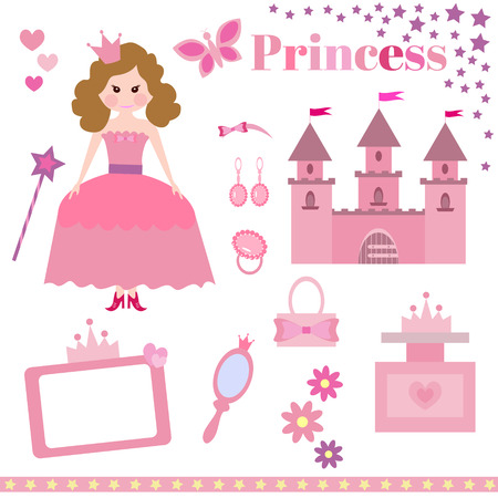 illustration of princess design elementsのイラスト素材