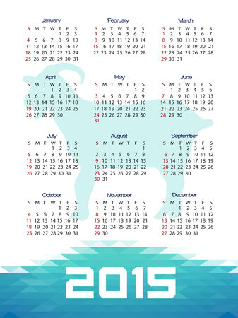 2015 year calendar (week starts on Sunday)のイラスト素材