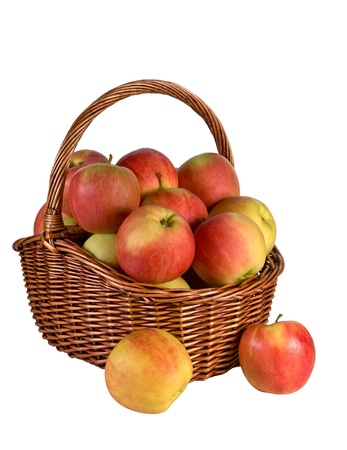 Autumn apples in a wicker basketの写真素材