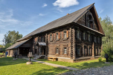 The Museum of wooden architecture. Old traditional Russian peasant house. House of a rich peasant-timber manufacturer Lipatov, 1857. Golden ring of Russia. Kostroma Sloboda, Kostroma, Russiaのeditorial素材