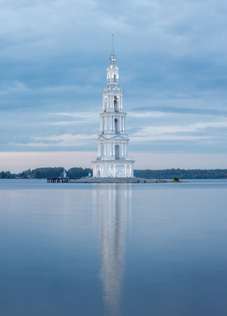 The flooded bell tower of St. Nicholas Cathedral. Kalyazin. Tver region, Russiaの写真素材