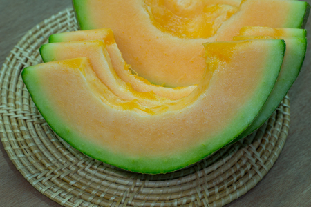 Japanese melon slide fruit backgroundの写真素材