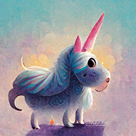 small cute unicorn for children books with a pink horn, illustrationの素材