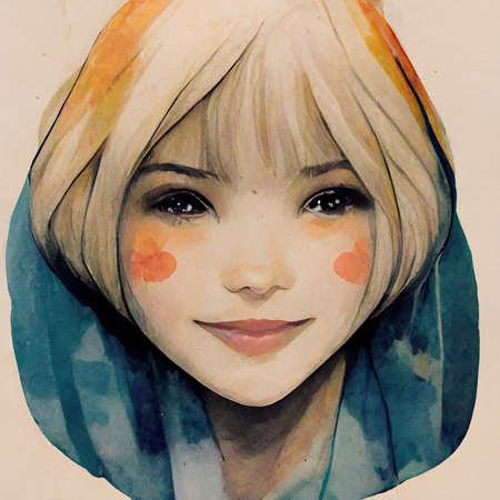 cute young woman portrait with blond hair and a heart art on her cheeks, concept anime artの素材
