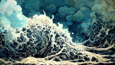 beautiful drawn wave in japanese style like waves off kangawaの素材