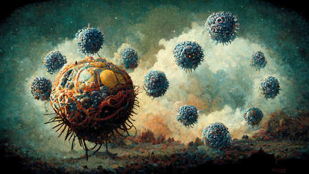 virus will never stop, virus spreading with the infinity sign illustrationの素材