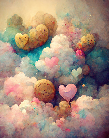 hearts, balloons and clouds, gift card children illustrationの素材
