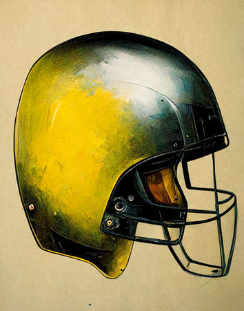 football helmet, illustration yellow black greenの素材