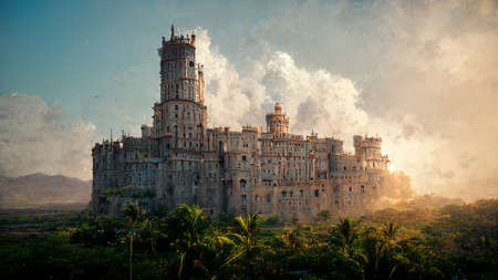 fantasy castle in the arabic, african world, realistic styleの素材