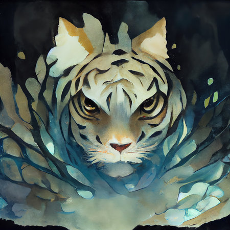 tiger in snow, traditional styleの素材