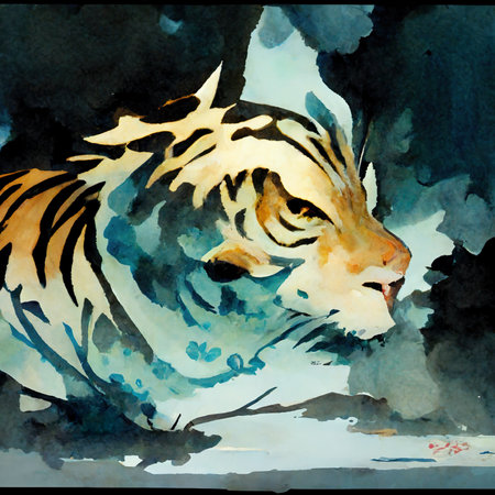 watercolor illustration of a tiger, shapes of tigerの素材