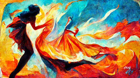 woman in a difficult dance position, spain dance contest posterの素材