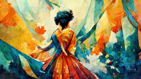 abstract movie scene of a medieval folk dance, colorful paintingの素材