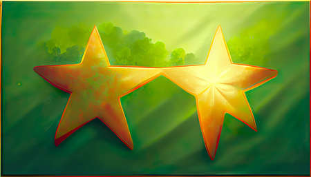 two stars touching each others, green background, poster illustrationの素材
