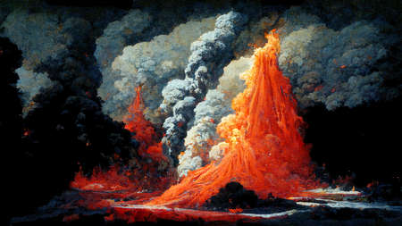 lava eruption, abstract scene illustrationの素材