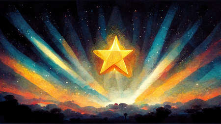 big sparkling star, children book art, different colors with blue and yellowの素材