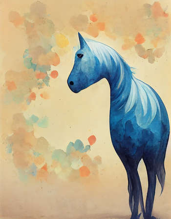 female blue horse, white hair, fairytale illustrationの素材