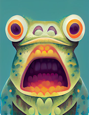 screaming ugly frog with blue background - cartoonの素材